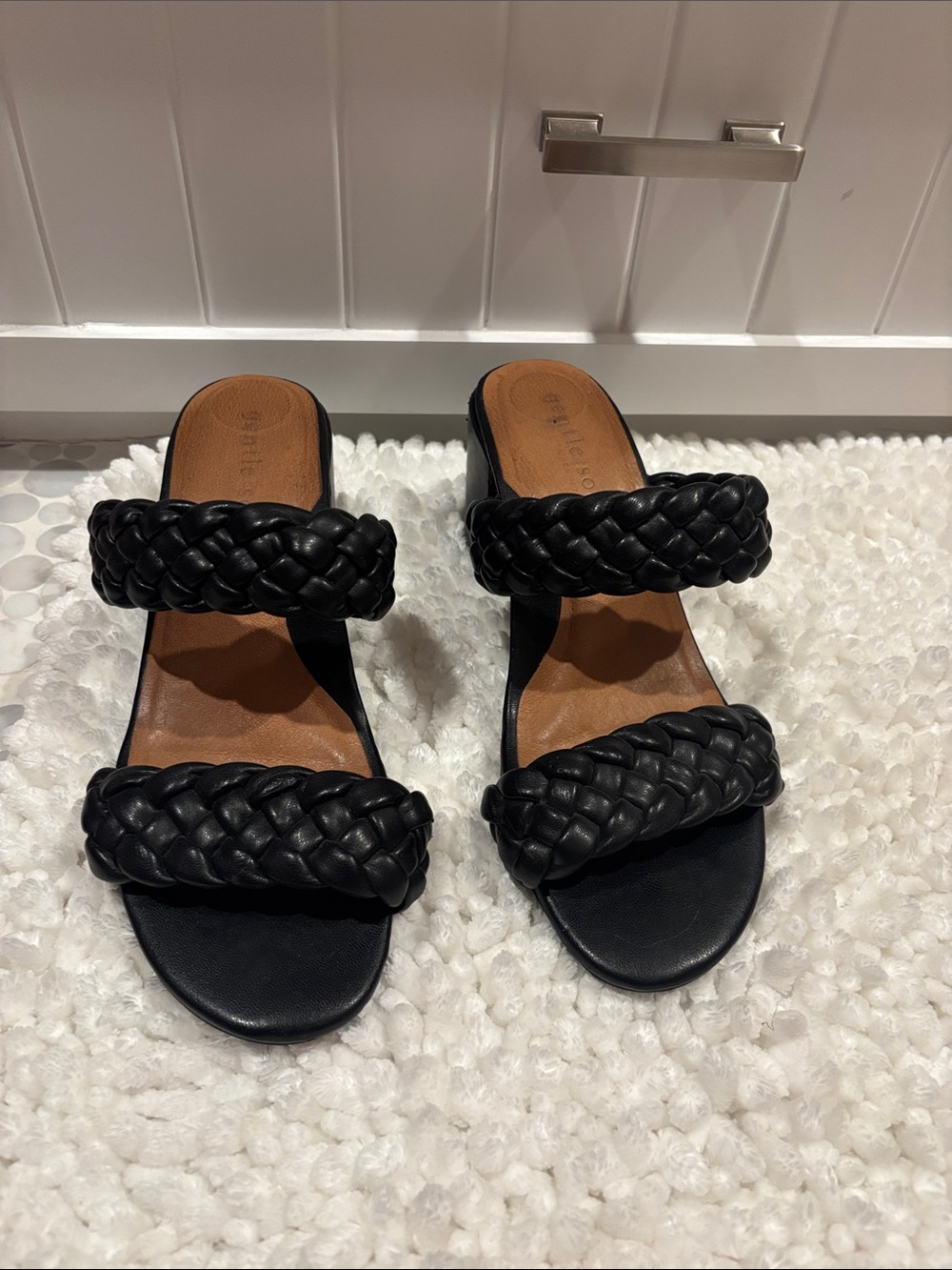 gentle souls Black Braided Double-Strap Slide Sandals